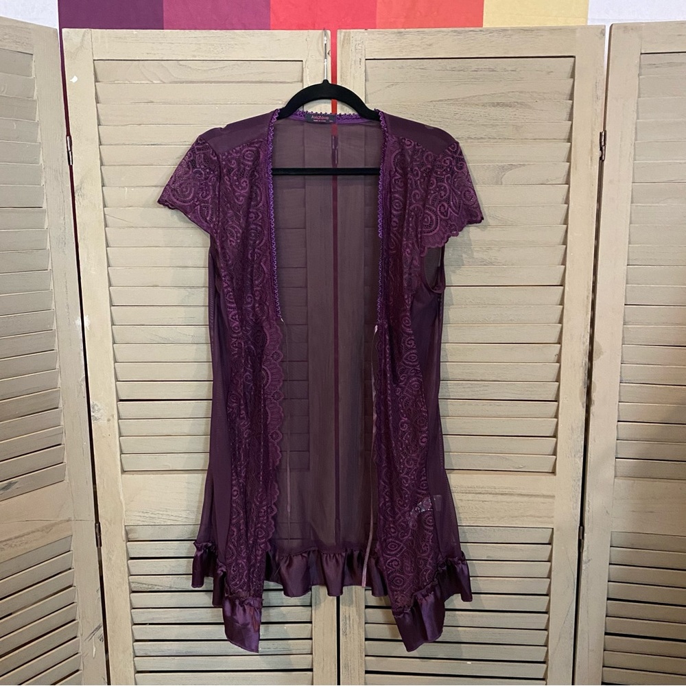 Avidlove Women’s XXL Purple See-Through Short sleeve Chemise/Nightgown